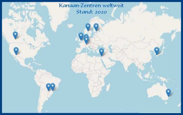 Weltkarte mit Kanaan-Zentren